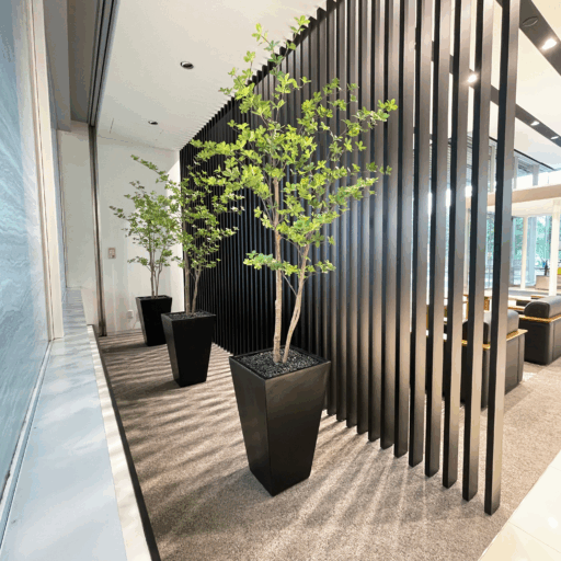 千葉県市原市 オフィス フェイクツリー販売 ドウダンツツジ 黒那智黒石 スペースを有効活用